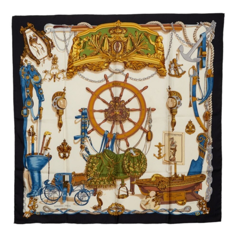 Hermes Carre 90 MUSEE (Museum) Scarf/Muffler, Large Size, Black/Multicolor Si...